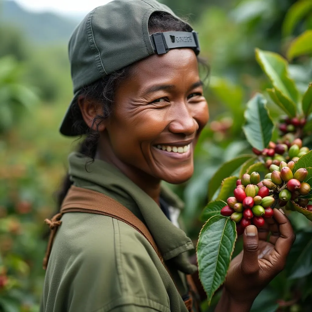 Campesino colombiano con café